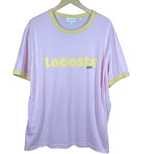 Lacoste Mens Regular Fit Pink Yellow Ringer TShirt Size XXL